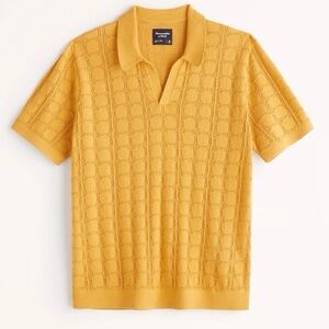Abercrombie & Fitch Men's Yellow Textured Polo Shirt